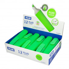 Caja expositora con 12 marcadores fluorescentes color verde milan