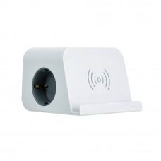 Base combiflat 2 tomas schuko 16a 250 v ~ + 2 usb a + 2 usb c + carga inalámbrica con soporte y fijación blanca