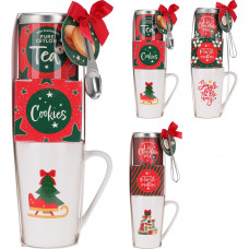 Set de regalo, taza+galletas+té, 4 modelos. basics