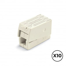 Conector rápido en linea presilla 3 conductores, 2 rígidos + 1 rígido, semirígido o flexible ø máximo 2,5 mm², blanco. contiene 10 unidades